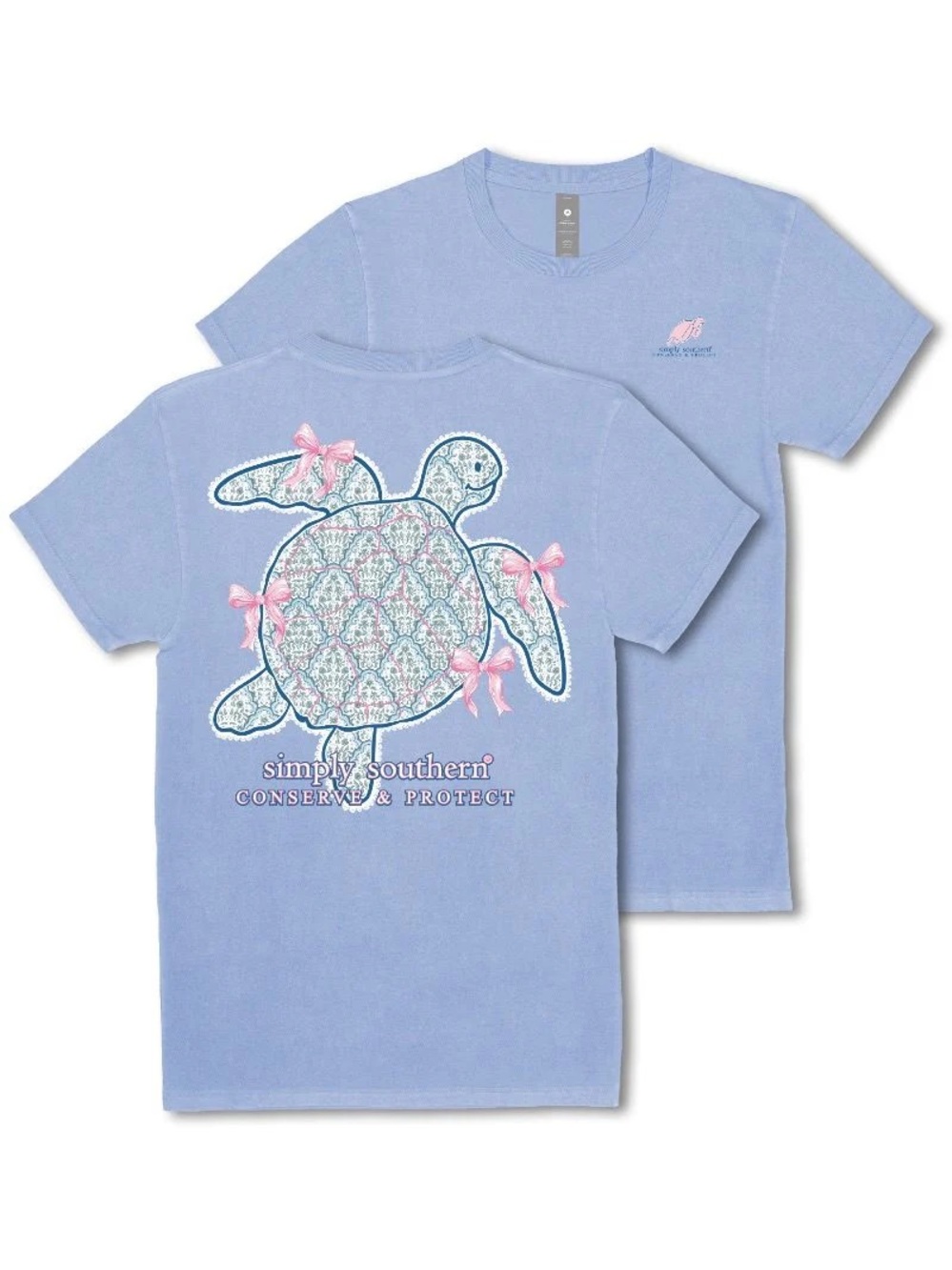 Simply Southern Bow Sea Turtle Tracking Tee Women’s LargeNew Damask Blue T-shirt